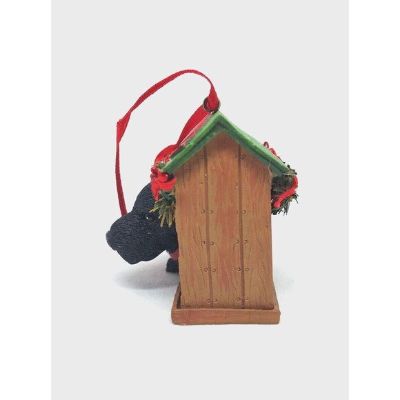 Cute Black Puppy Dog House Red Bows Ornament Kurt S Adler Collectible Display - Picture 2 of 12